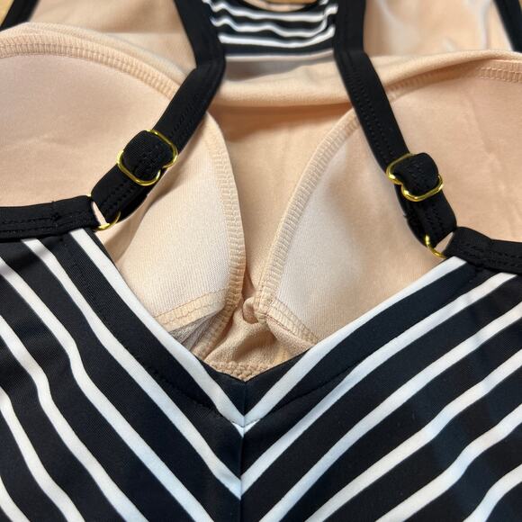 Kona Sol Women's Black Striped Longline Twist Bikini Top - Size Small - NWT - Picture 8 of 9